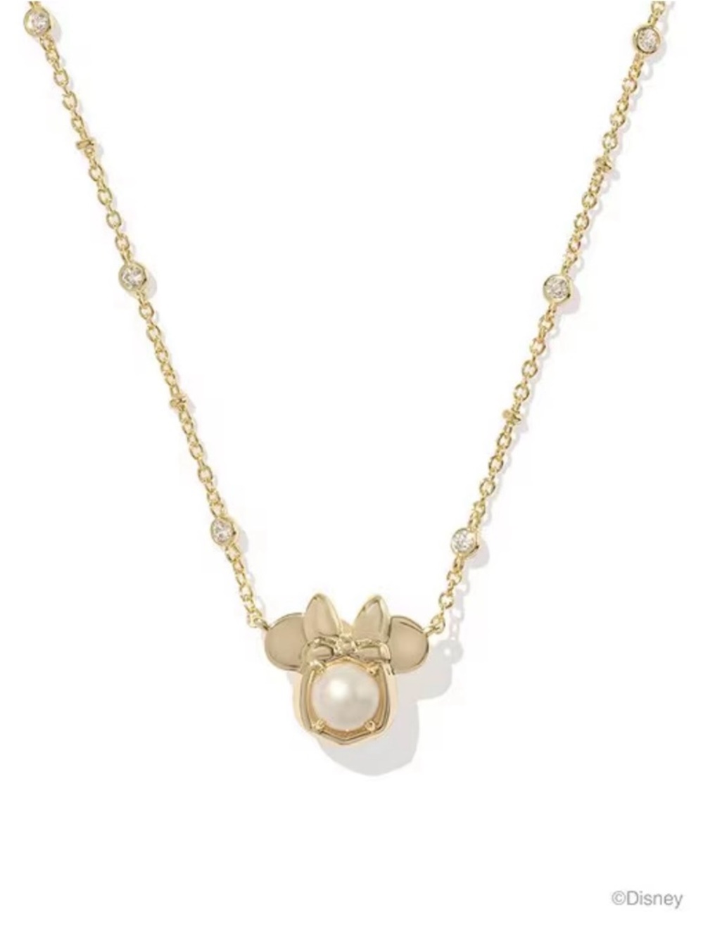 Disney X Kendra Scott  Minnie Mouse Novelty Short Pearl Pendant Necklace NWOT